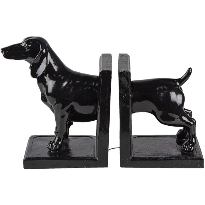 Clayre & Eef 6PR4623 Set di 2 fermalibri cane 25x9x15 cm Plastica nera