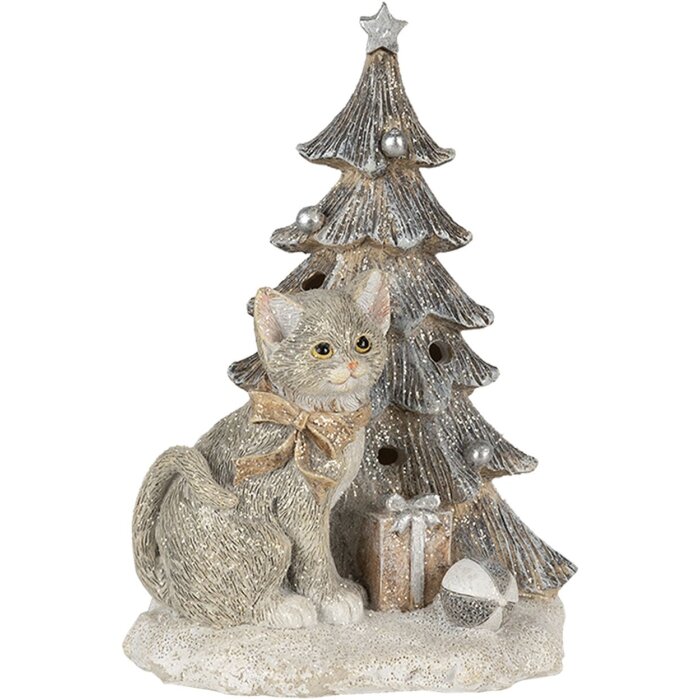 Decorazione Gatto sullalbero di Natale grigio 12x9x16 cm LED 6PR4629