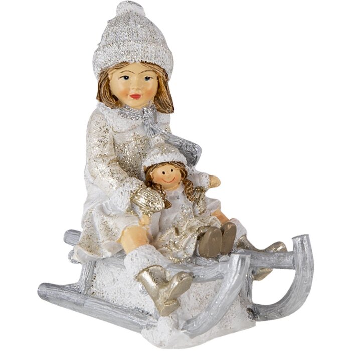 Decorazione bambino su slitta bianco 10x5x10 cm 6PR4665