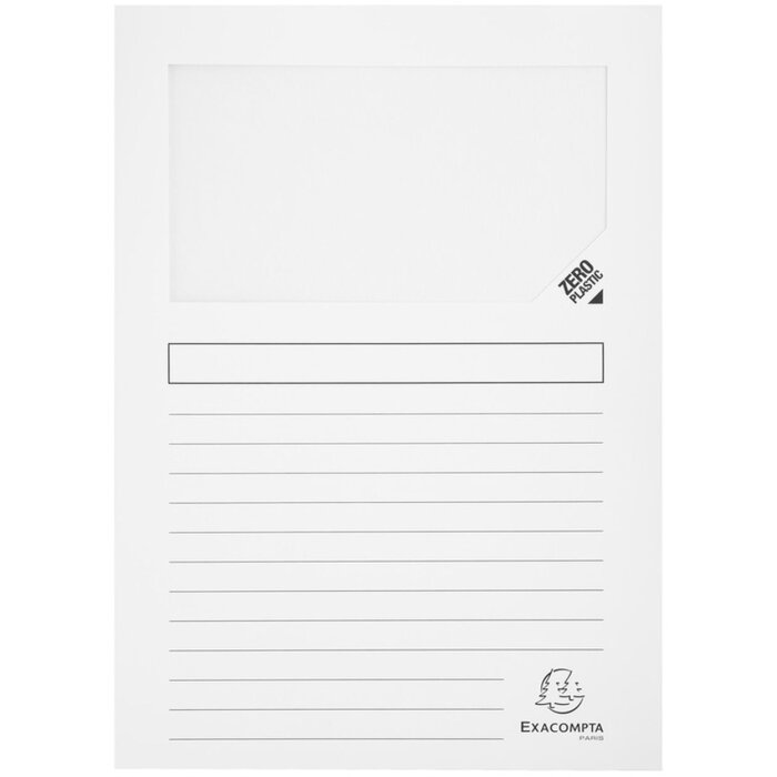 Exacompta 100 Cartelle a finestra DIN A4 160g senza plastica SUPER Bianco