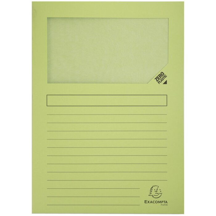 Exacompta confezione da 100 cartelline a finestra 22x31 cm DIN A4 senza plastica 160g verde chiaro