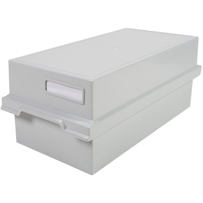 Scatola per schede Exacompta con coperchio per schede DIN A6 grigio chiaro
