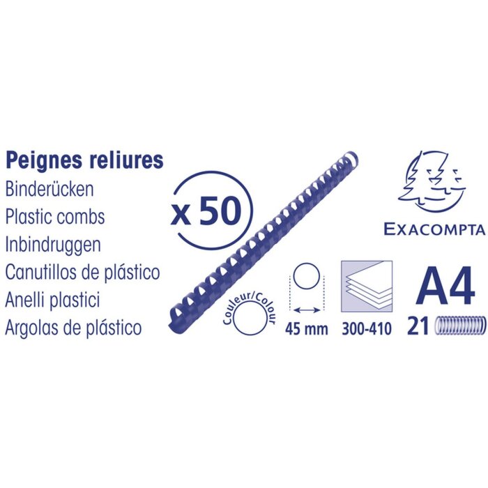 Exacompta 75901E Confezione da 50 spirali di rilegatura 45mm in PVC per DIN A4 Nero