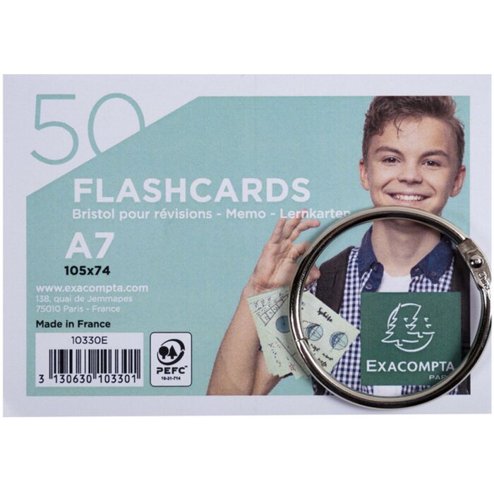 Exacompta 50 Flashcards con anelli foderati DIN A7