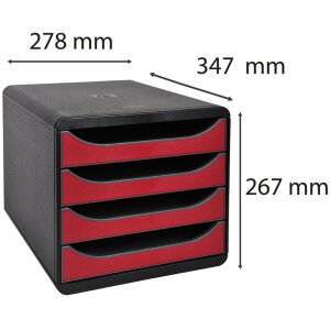 Cassettiera Exacompta Scatola grande 4 cassetti aperti Iderama Rosso Carmine