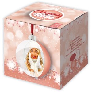 Palla di Natale con foto rosa satinata 10x10 cm