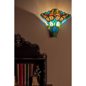 LumiLamp Lampada da parete Tiffany 37x18x35 cm E27-max 2x60W Verde, Blu