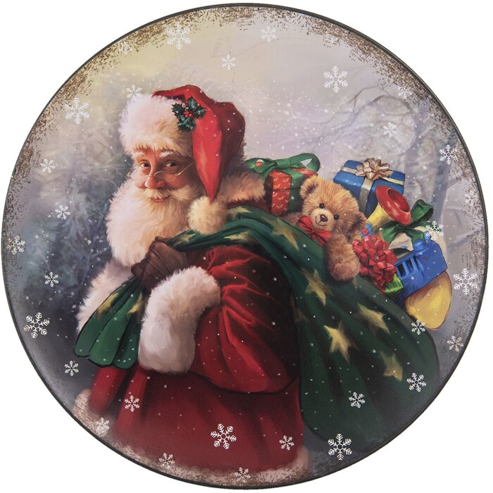 Clayre & Eef 64808 Piatto di Natale Ø 33 cm Babbo Natale in plastica multicolore
