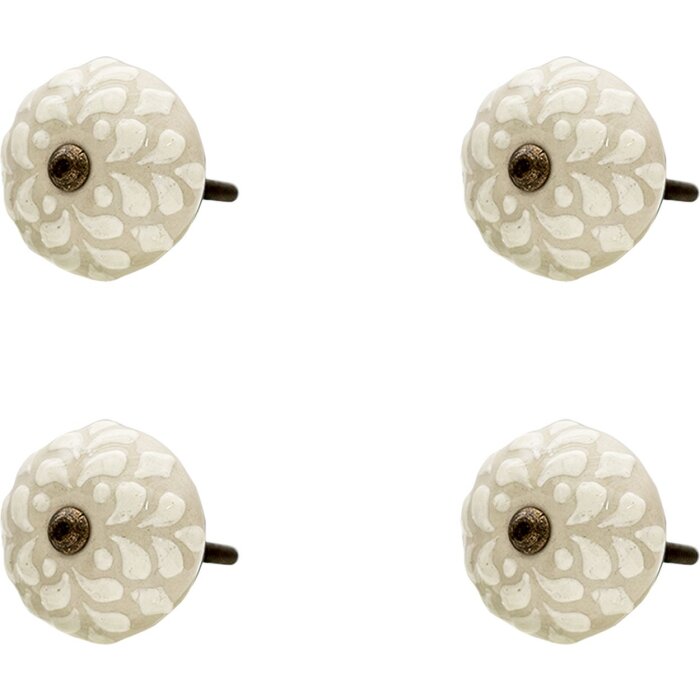Clayre & Eef 64877 Set di 4 pomelli per porte beige Ø 4x3 cm