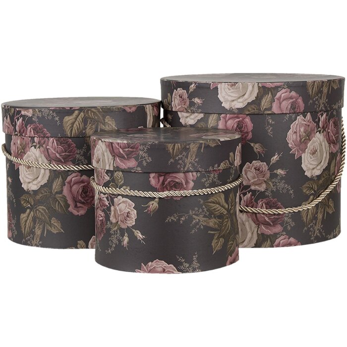 Clayre & Eef 65011 Set di 3 cappelliere nere Ø 23x20 cm