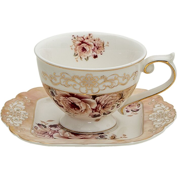 Tazza e piattino da caffè Clayre & Eef 6CE1271 Rosa, Beige 200 ml