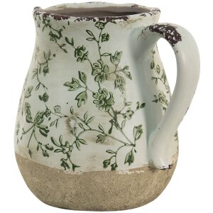 Clayre & Eef 6CE1386M Brocca decorativa verde, bianca 16x13x15 cm