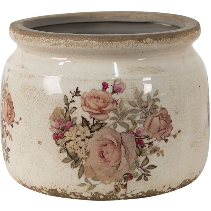 Clayre & Eef 6CE1419L Vaso da fiori per interni rosa, beige Ø 20x15 cm