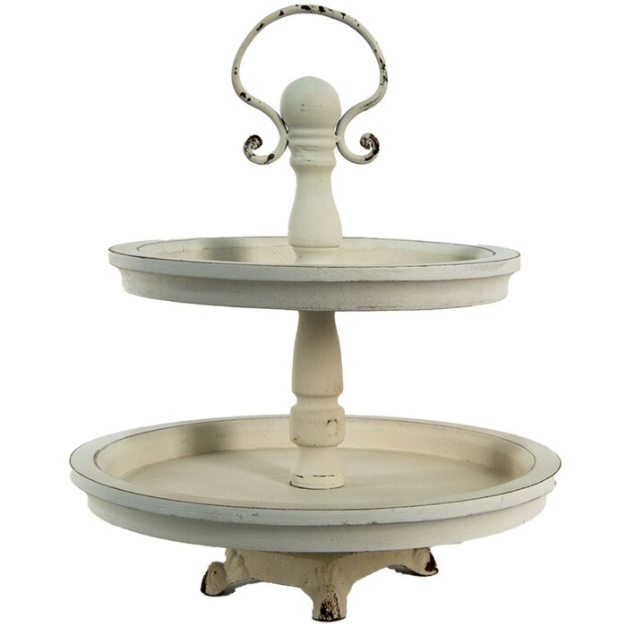 Clayre & Eef 6H2079 Etagere a 2 piani Beige Ø 30x36 cm