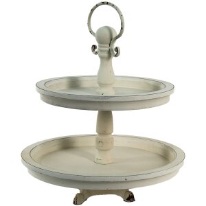 Clayre & Eef 6H2079 Etagere a 2 piani Beige Ø 30x36 cm