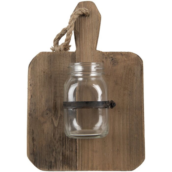 Clayre & Eef 6H2116 Vaso in vetro con supporto marrone 23x13x33 cm