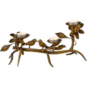 Clayre & Eef 6Y4491 Portacandele Uccelli color rame 50x25x21 cm