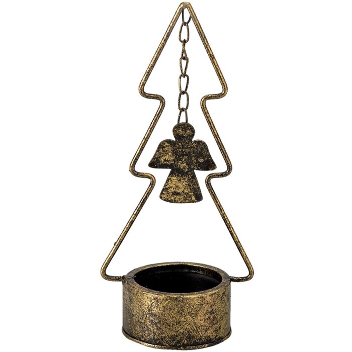 Clayre & Eef 6Y4512 Portacandele Albero di Natale color rame 10x8x24 cm