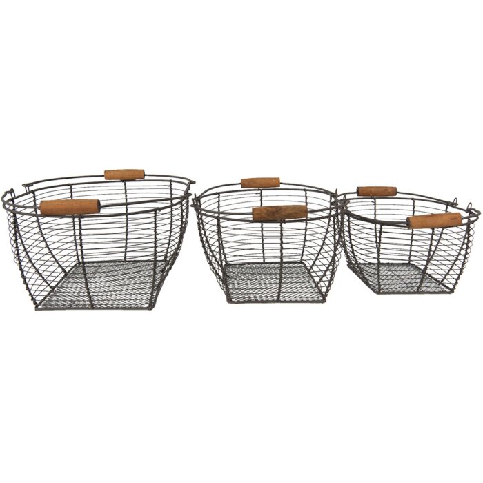 Clayre & Eef 6Y4660 Set di 3 cestini marrone 35x26x14 cm
