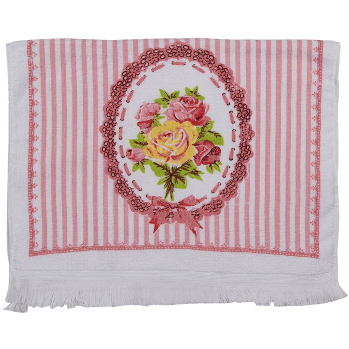Clayre & Eef CT020 Asciugamano per ospiti bianco, rosa 40x66 cm