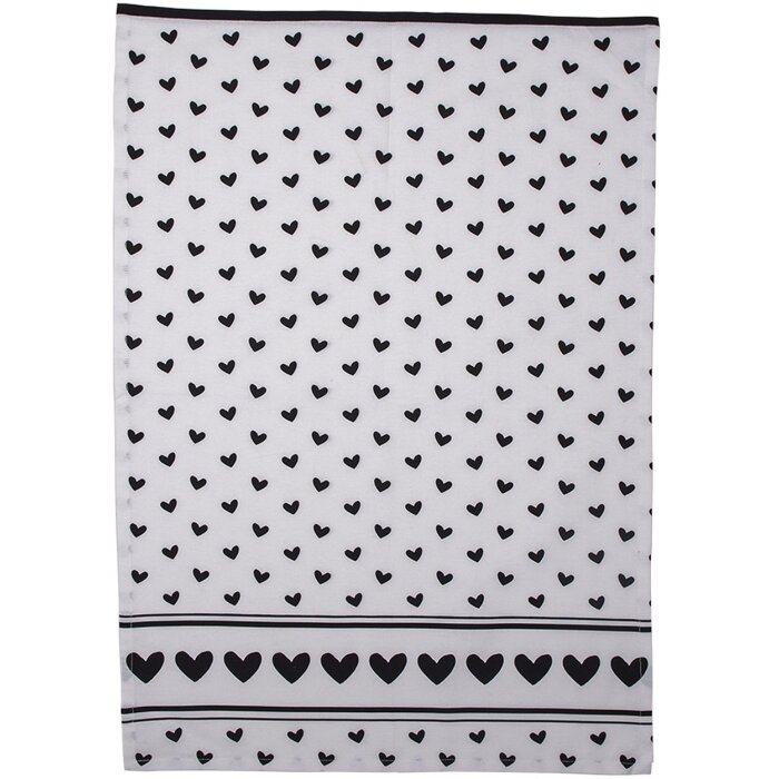 Clayre & Eef LBS42 Asciugamano da tè bianco, nero 50x70 cm