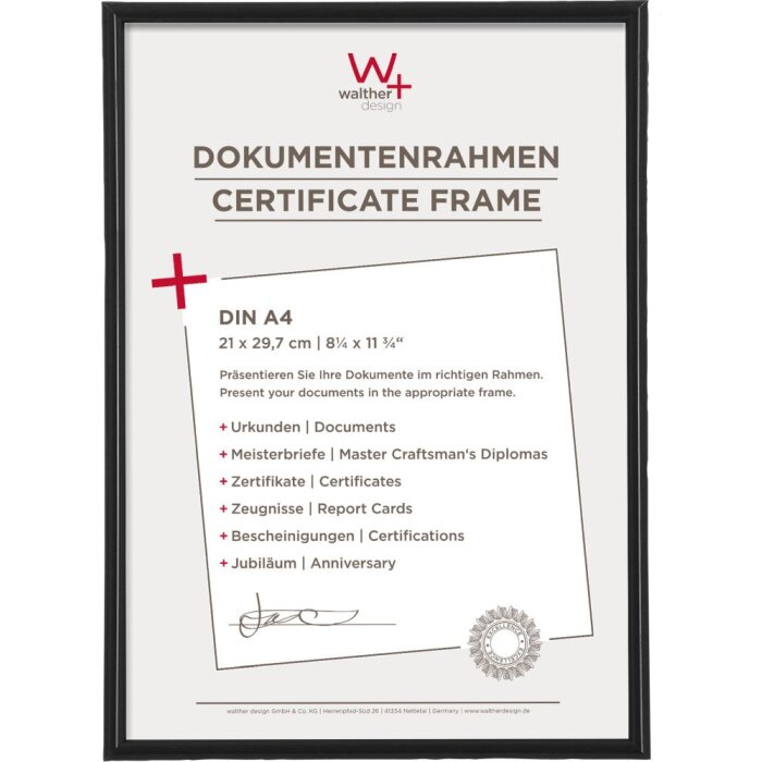 Walther cornice in plastica GALERIA 21x30 cm nero cornice per documenti DIN A4