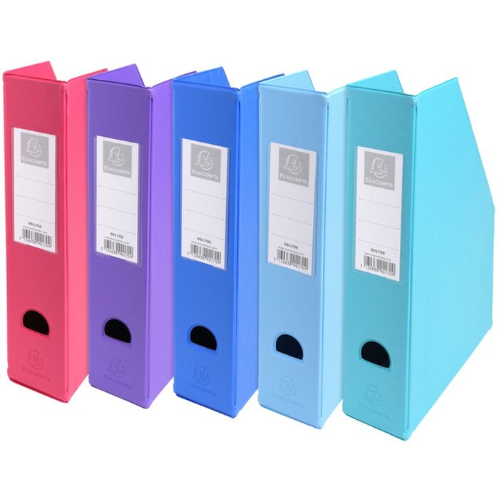 Cartella stand-up in pvc massiccio 2mm dorso 70mm con porta etichetta incollata e foro di presa Colori pastello assortiti.