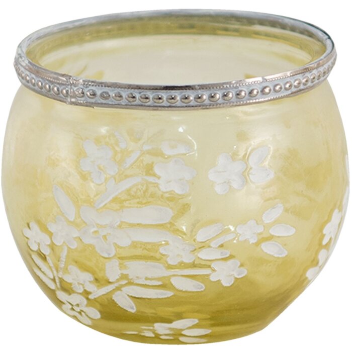 Clayre & Eef 6GL3495 Portacandele in vetro giallo, bianco Ø 10x9 cm