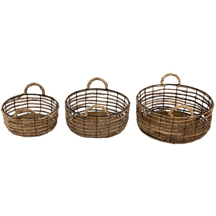 Clayre & Eef 6RO0543 Set di 3 cestini portaoggetti marrone Ø 39x15 cm