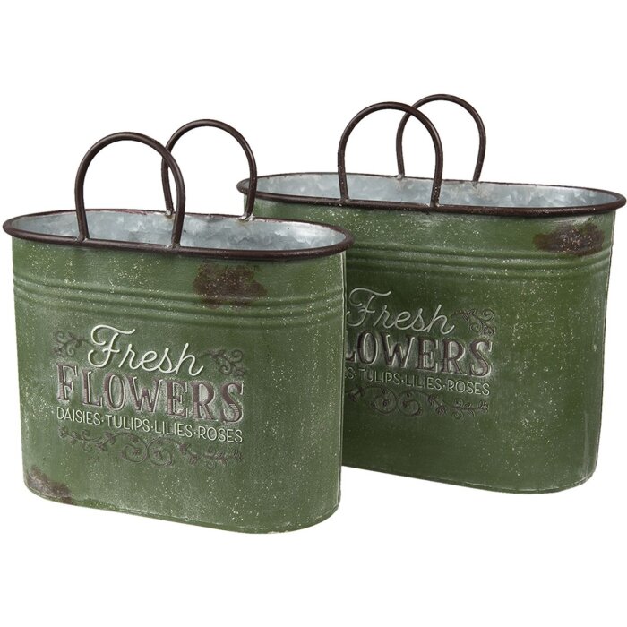 Clayre & Eef 6Y4773 Vaso da fiori per interni verde, marrone 36x18x25 - 30x15x23 cm