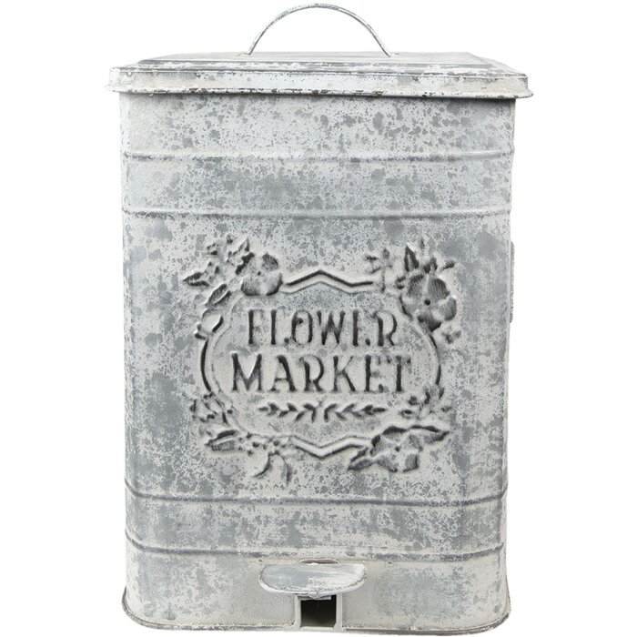 Clayre & Eef 6Y4776 Cestino a pedale Grigio, Bianco 26x26x36 cm