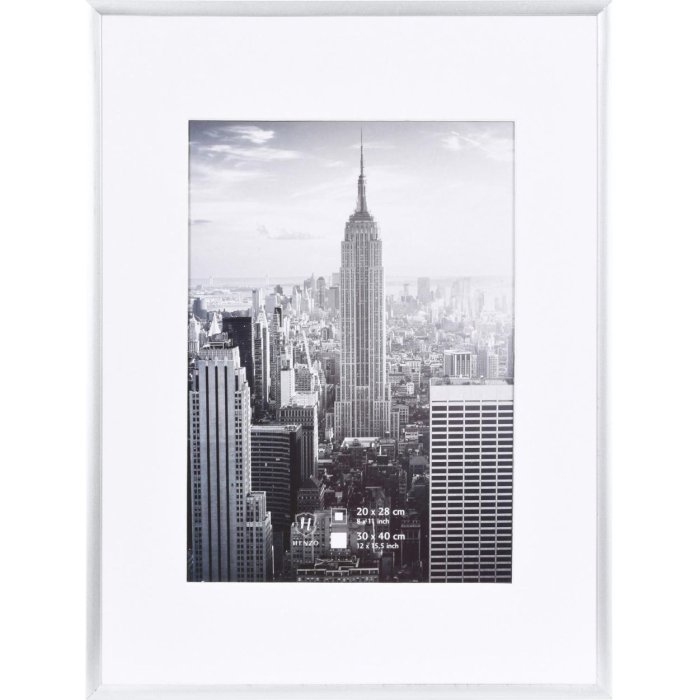 Henzo Cornice in alluminio Manhattan argento 30x40 cm con passepartout 20x28 cm