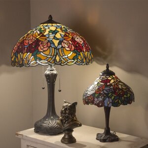 LumiLamp 5LL-1130 Lampada da tavolo Tiffany Ø 26x40 cm Fiori di vetro marrone rosso