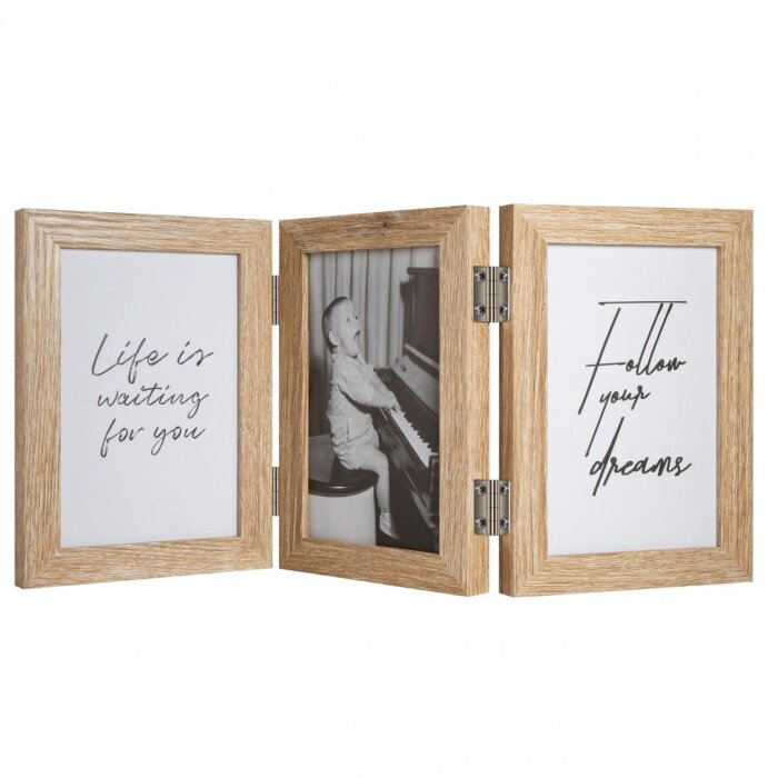 Henzo Cornice doppia in legno Piano 3 foto 13x18 cm beige