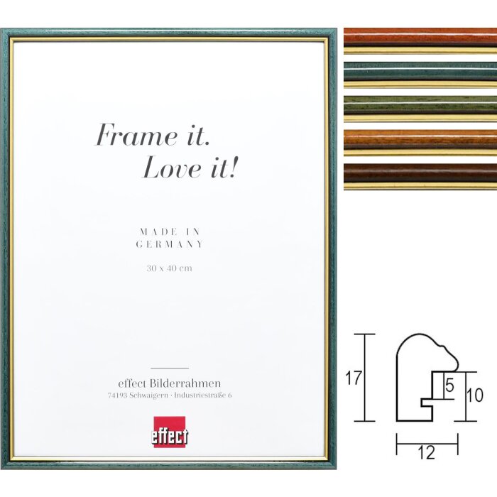 Cornice in legno effetto profilo 23 con bordo oro - formati e tipi di vetro speciali