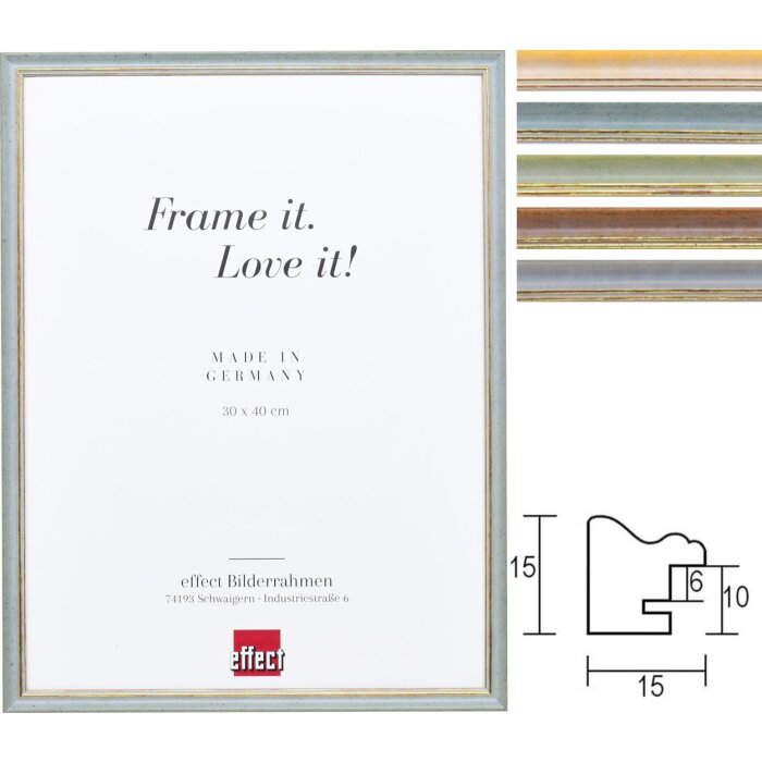 Cornice in legno massiccio effetto 25 con bordo dorato - formati speciali e tipi di vetro