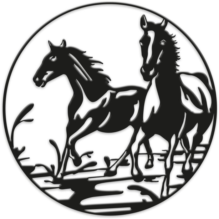 ZEP Decorazione murale in metallo HORSES 60 cm rotondo nero