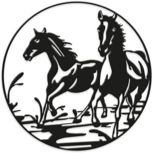 ZEP Decorazione murale in metallo HORSES 60 cm rotondo nero