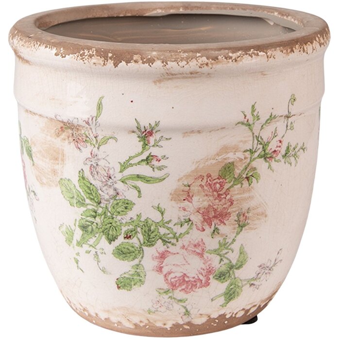 Clayre & Eef 6CE1541M Vaso da fiori decorativo Ø 15x14 cm Rosa - Beige
