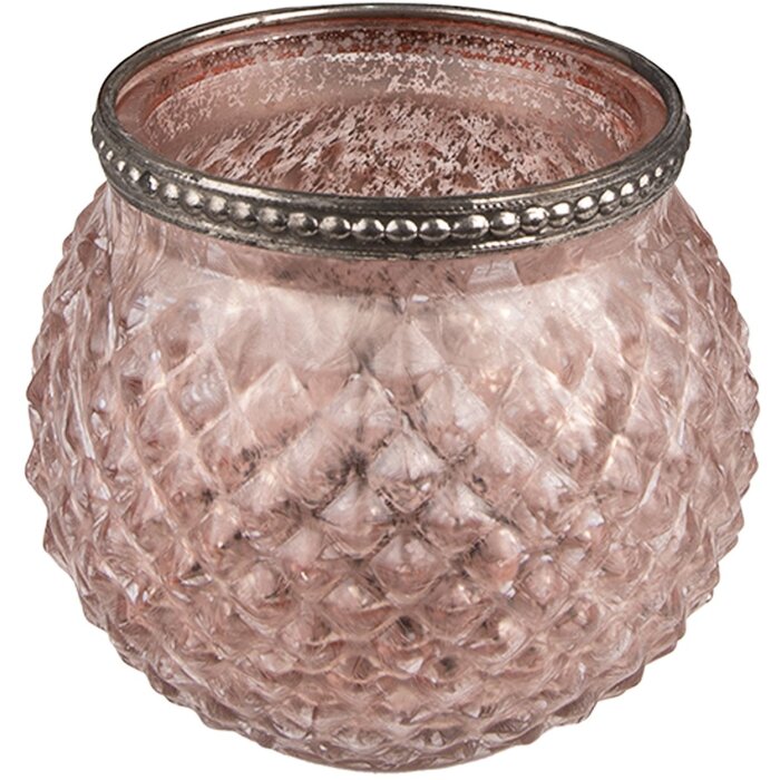 Clayre & Eef 6GL3978 Portacandele Ø 10x9 cm Portacandele in vetro rosa