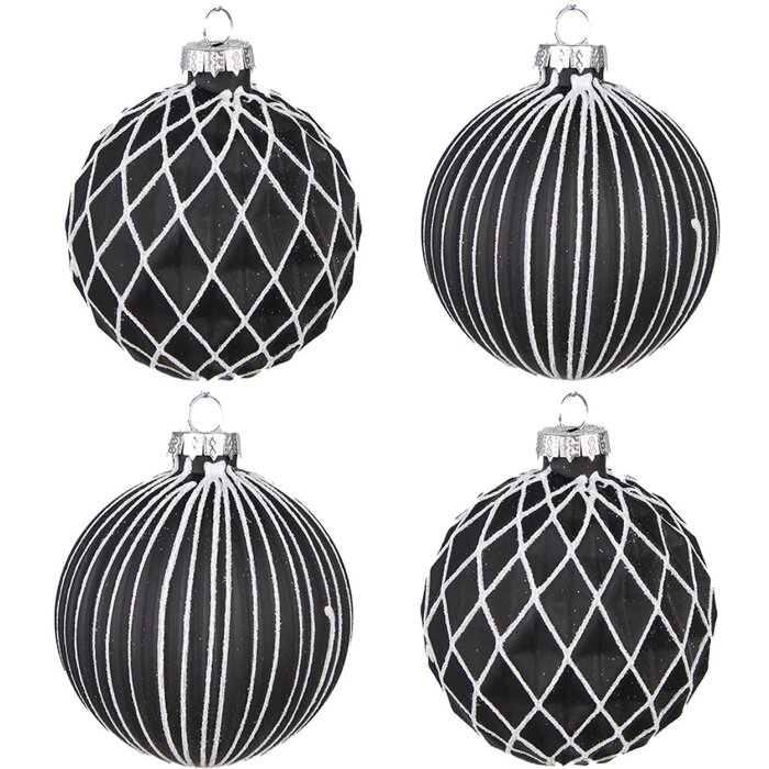 Clayre & Eef 6GL4133 Bomboniere per albero di Natale Ø 8x8 cm (Set di 4) Nero - Bianco