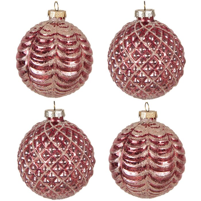 Clayre & Eef 6GL4160 Biglie per lalbero di Natale Ø 8x8 cm (Set di 4) Rosso