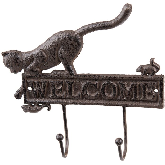 Clayre & Eef 6Y5318 Gancio da parete 22x5x20 cm Gatto marrone