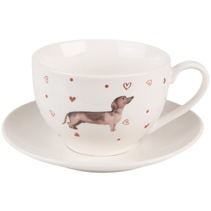Tazza e piattino da caffè Clayre & Eef DHLKS 12x9x6 cm - Ø 14x2 cm - 200 ml