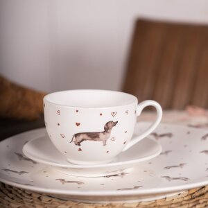 Tazza e piattino da caffè Clayre & Eef DHLKS 12x9x6 cm - Ø 14x2 cm - 200 ml