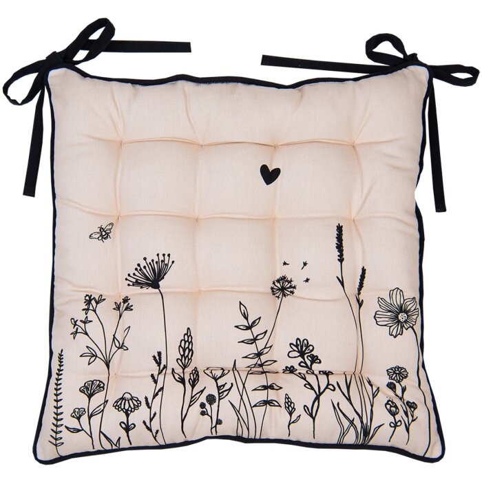 Clayre & Eef FAF29 Cuscino per sedia con schiuma 40x40x4 cm Beige - Nero