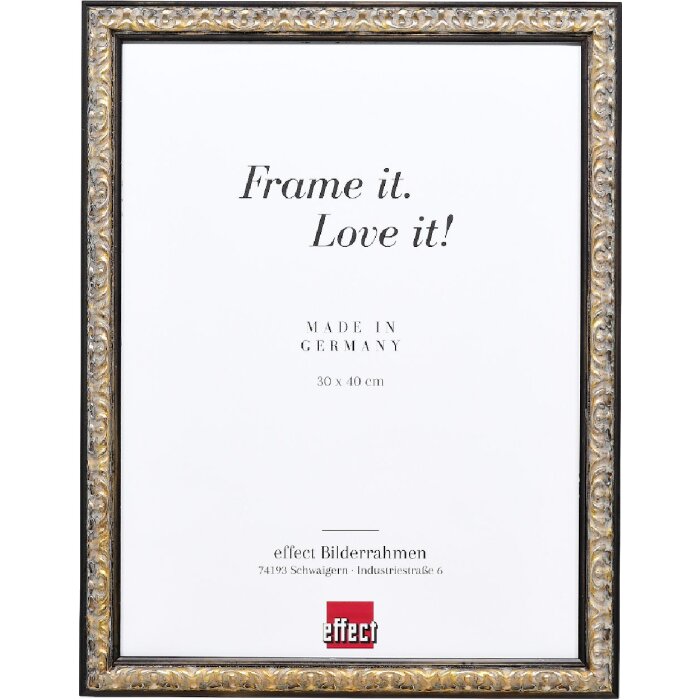 Cornice per foto in legno Effect Profilo 86 Barocco 23x70 cm Nero-Argento