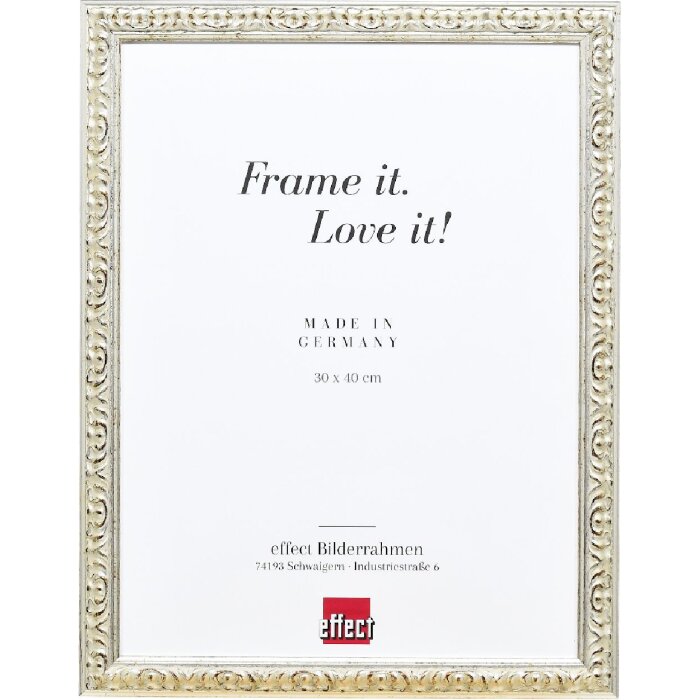 Cornice per foto in legno Effect Profilo 86 Barocco 25x35 cm argento con vetro museale