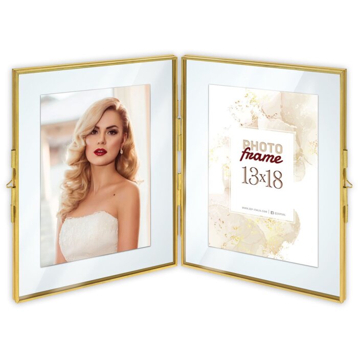 ZEP Cornice doppia in metallo Bruxelles oro 2 foto 10x15 cm (32,5x20 cm)