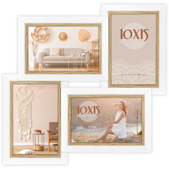 ZEP Cornice in legno Ayas bianco 4 foto 10x15 cm (32x32 cm)